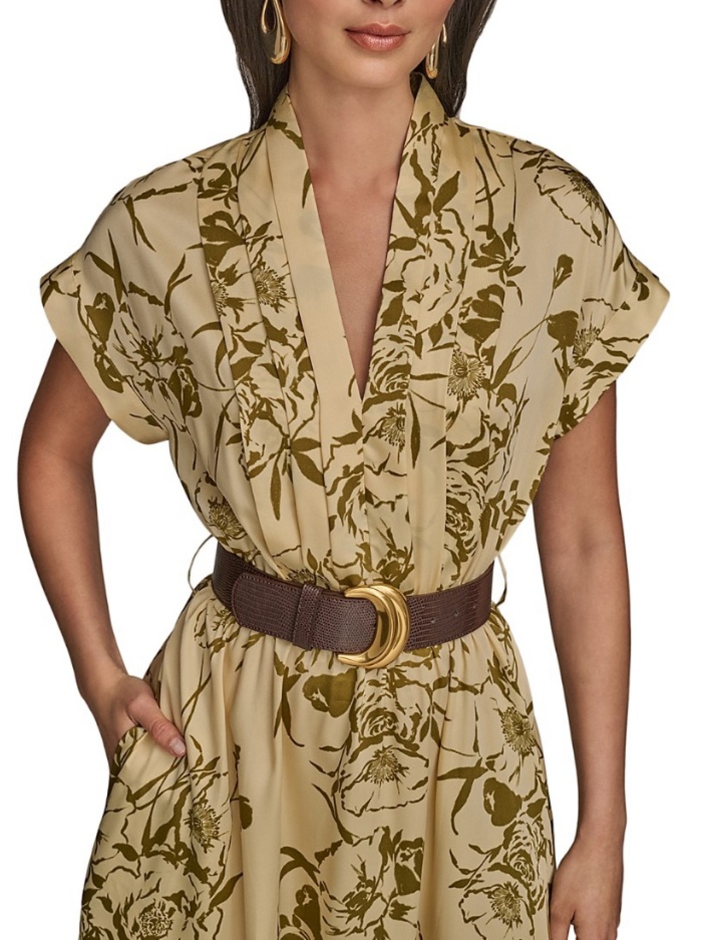 Donna Karan New York Floral Midi Dress Beige Olive Size size 14 NWT - Picture 4 of 13